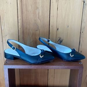 Cole Haan Menlo Knotted Leather Flat Slingback Sandals Black